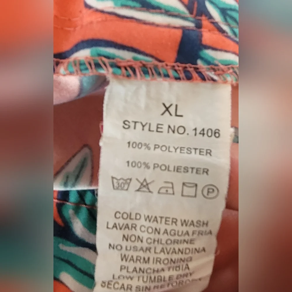 Dionne Co. Jeans Board Shorts Orange Tropical Print Pockets Drawstring  …